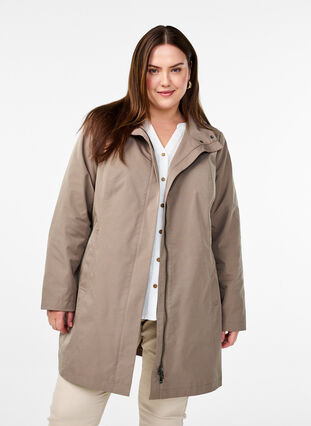 Zizzi Jakke med lommer og høy krage, Brun, Model image number 0