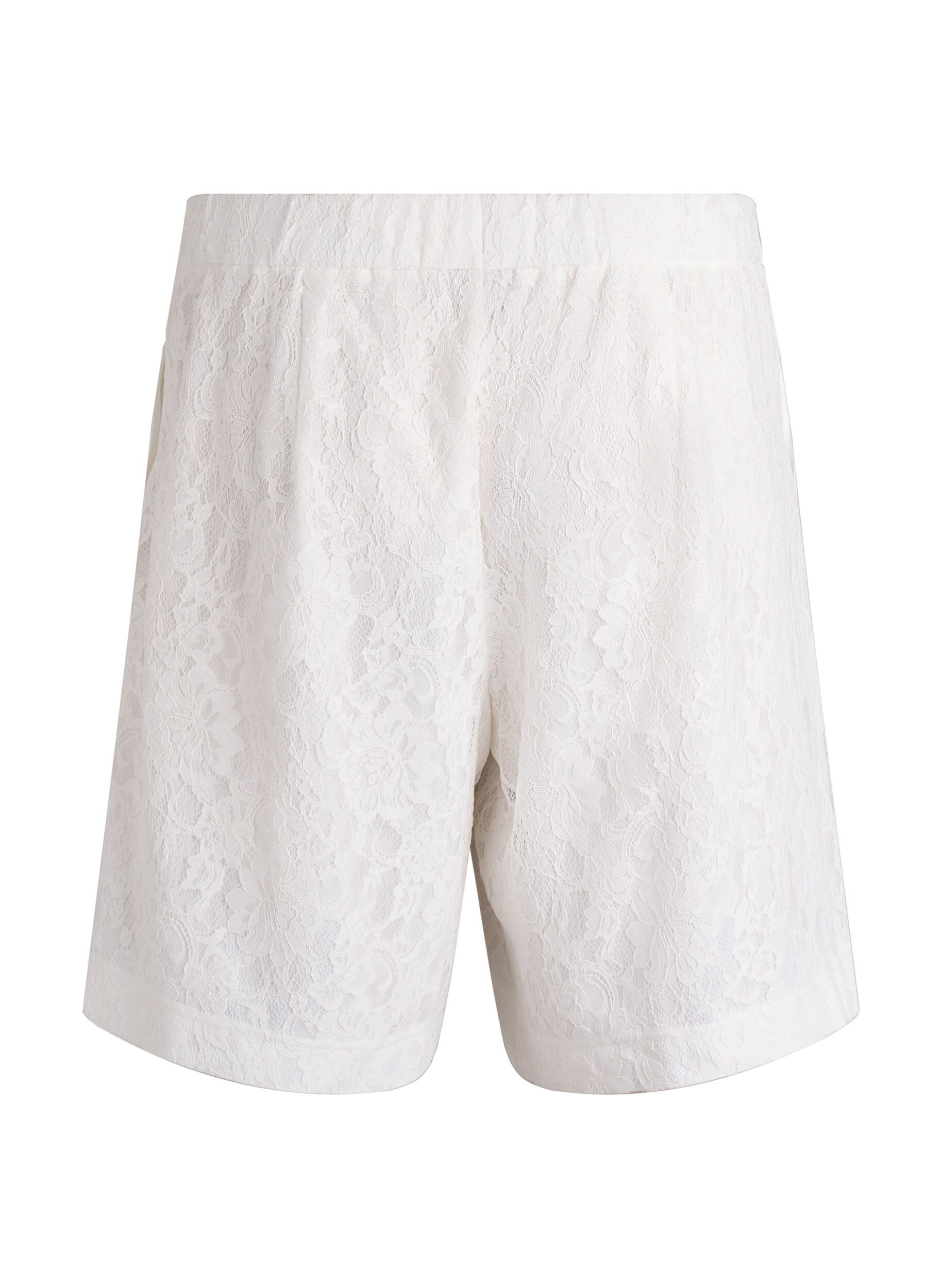 Zizzi Bermudashorts med h&oslash;y midje og blonder, Vanilje, Packshot image number 1