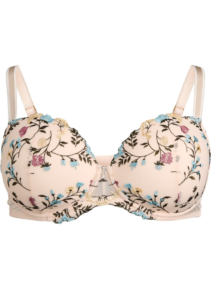 Formstøpt BH med broderte blomster, Rosa, Packshot image number 0