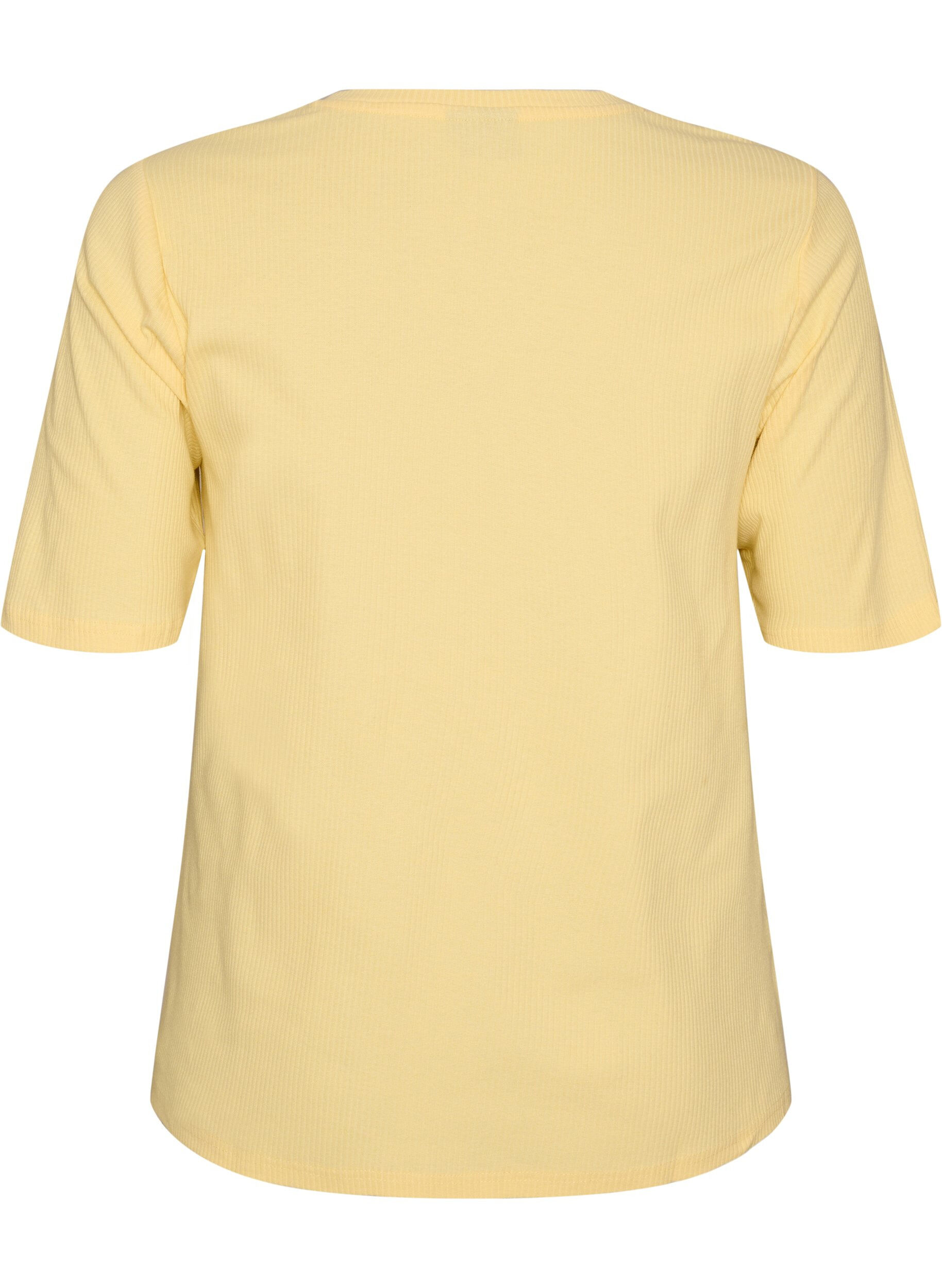 ZizziRibbestrikket jerseybluse med korte ermer, Gul, Packshot image number 1