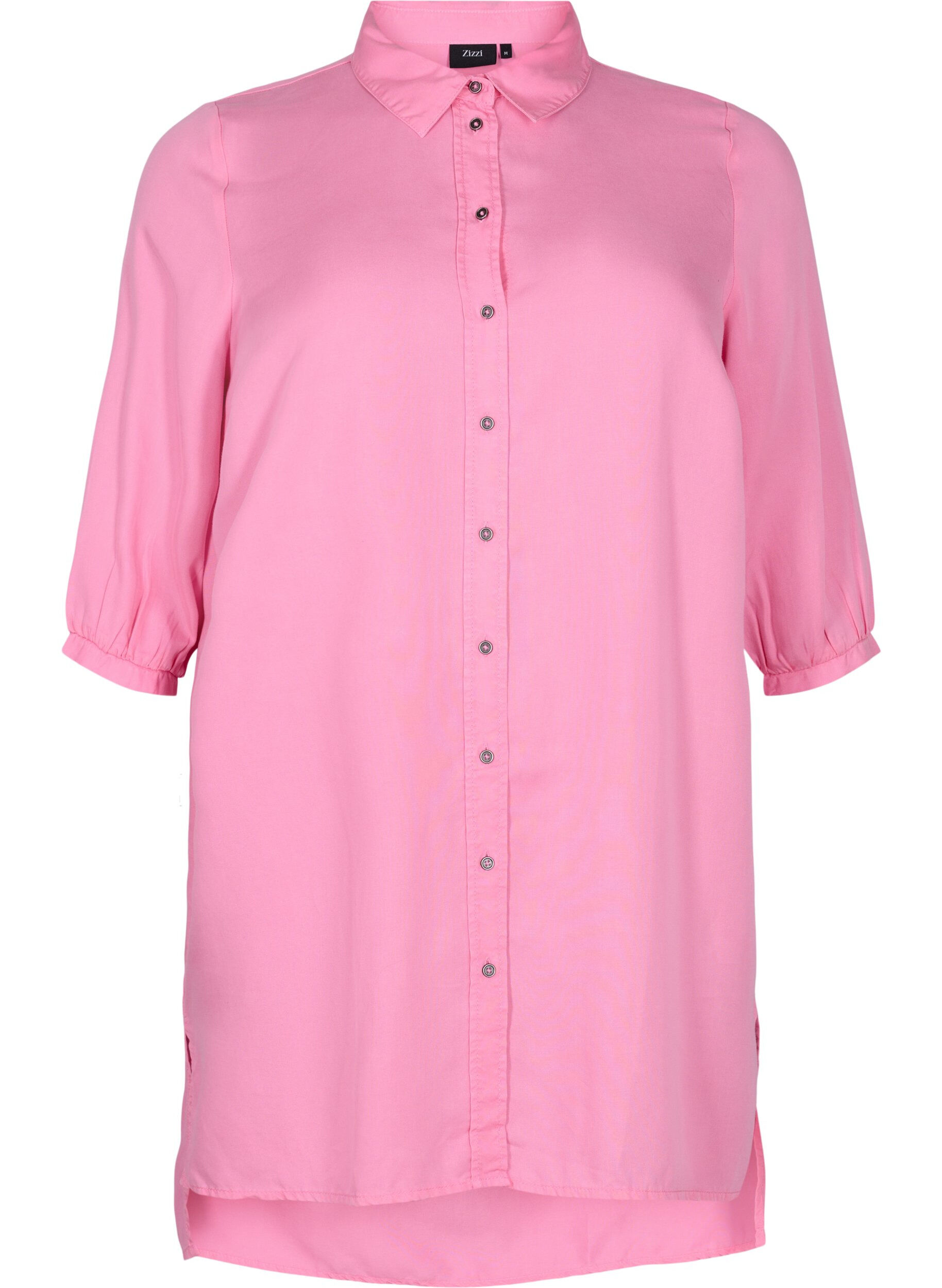 Zizzi Lang skjorte med 3/4-ermer i lyocell (TENCEL&trade;), Rosebloom, Packshot image number 0