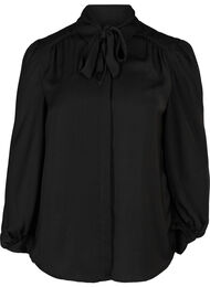Skjorte med lette puffermer og knytedetalj, Black
