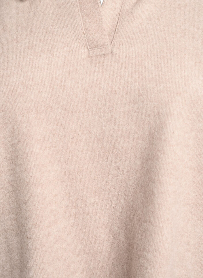 Jerseybluse med krage og V-hals, Beige, Packshot image number 2