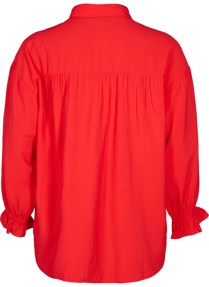 Skjorte med lange ermer og volangdetaljer, Rød, Packshot image number 1