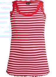 Stripete topp med ribbet tekstur og en blondekant, Rosa