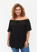 Ensfarget viskosebluse med korte ermer, Black, Model image number 0