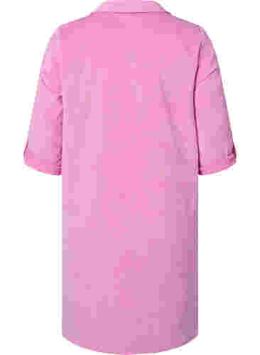 Fløyelskjole med 3/4-ermer og knapper, Begonia Pink, Packshot image number 1