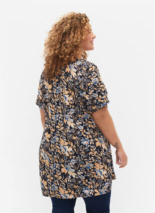 FLASH- tunika med V-hals og mønster, Brown Blue Flower, Model image number 1