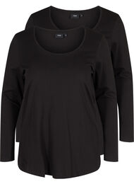 Basisbluser med lange ermer, 2 stk., Black