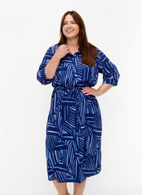 FLASH - Skjortekjole med trykk, Medieval Blue AOP, Model