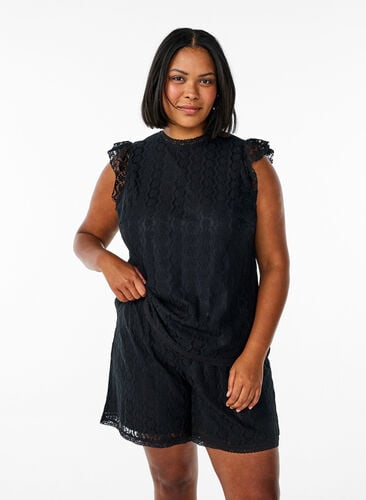 Zizzi Høytlivs shortser med blonder, Svart, Model image number 0