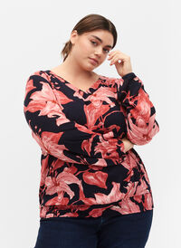 Viskosebluse med smock, N. Sky Sketch Flower, Model