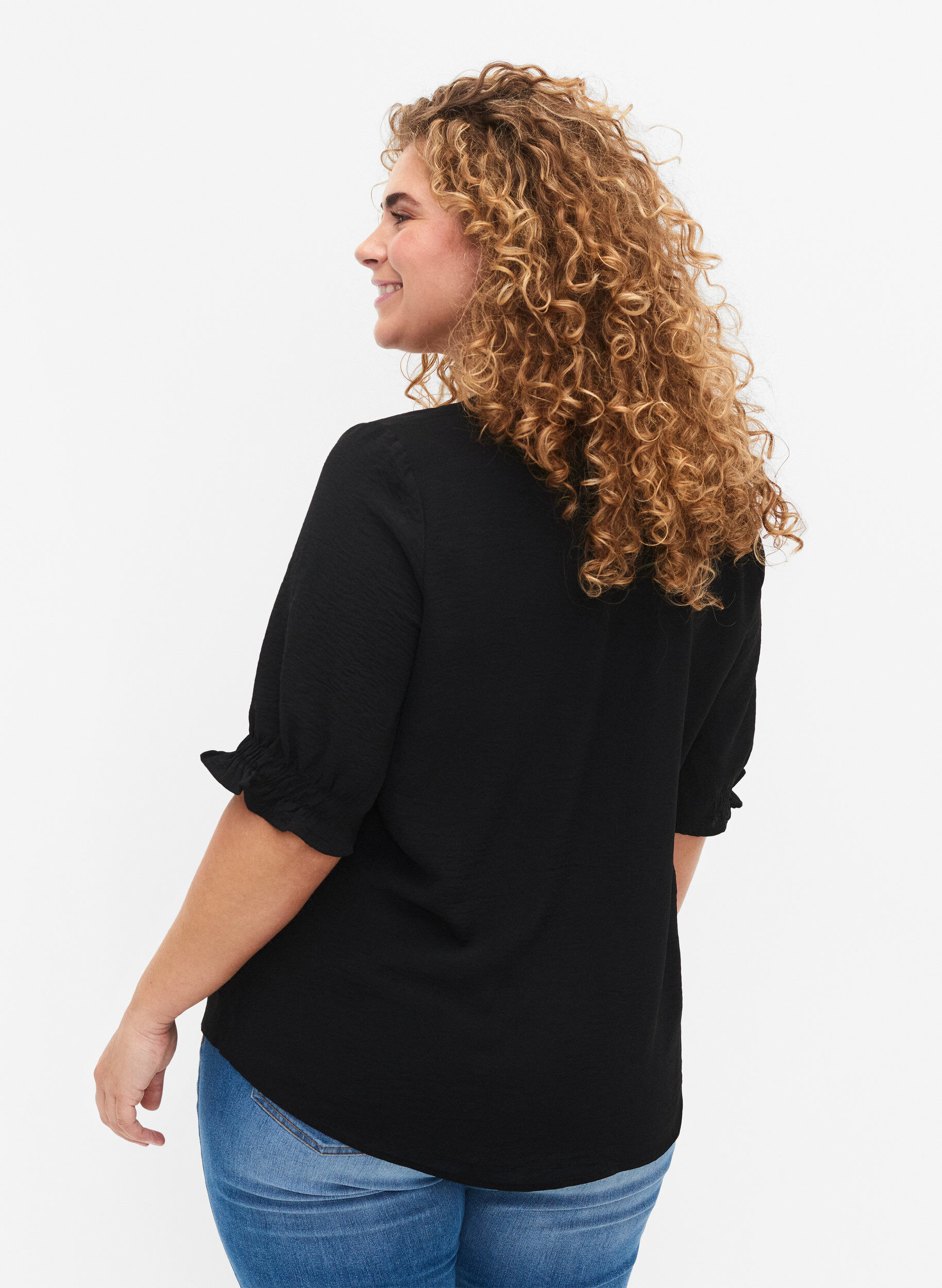 ZizziBluse med V-hals , Black, Model image number 1