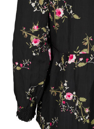 Zizzi Langermet bluse med blomstertrykk, Svart, Packshot image number 3