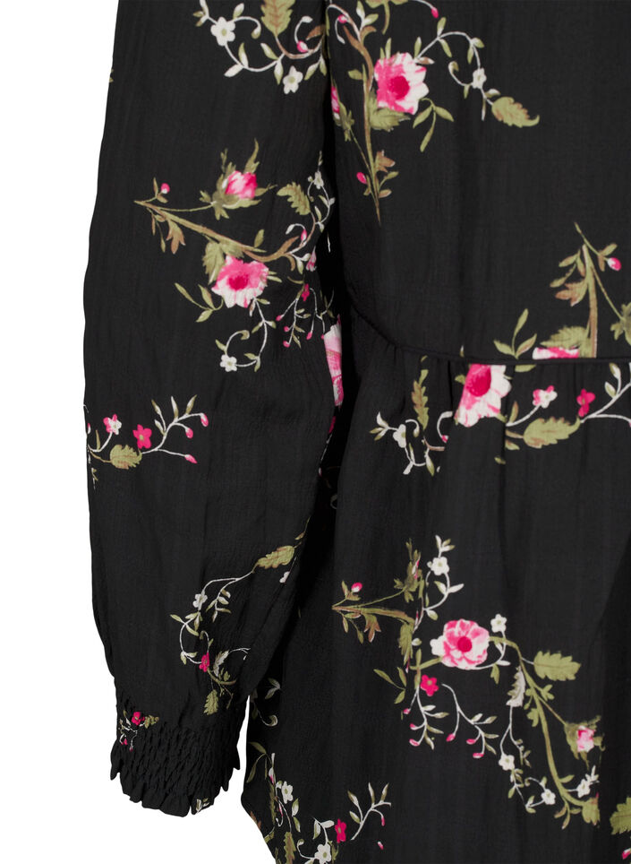 Langermet bluse med blomstertrykk, Svart, Packshot image number 3