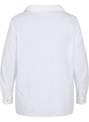 Skjortebluse med knappelukking i bomull-linblanding, White, Packshot image number 1