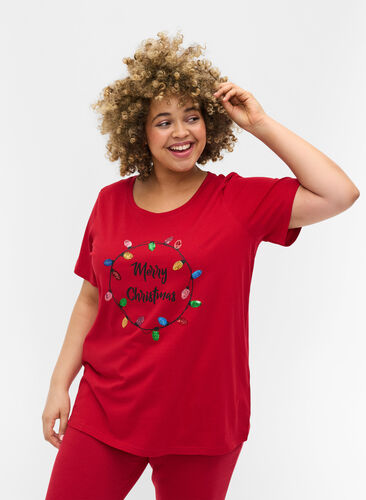 T-skjorte med julemotiv i bomull, Tango Red Merry, Model image number 0
