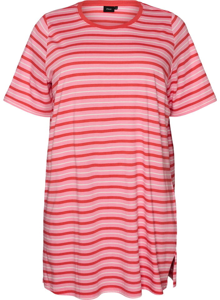 Lang oversized stripete T-skjorte i &oslash;kologisk bomull, Rosa, Packshot image number 0