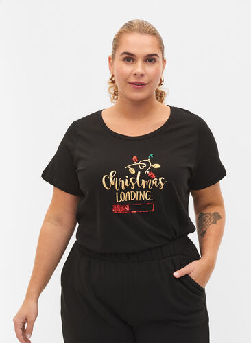 T-skjorte med julemotiv i bomull, Black Loading, Model image number 0