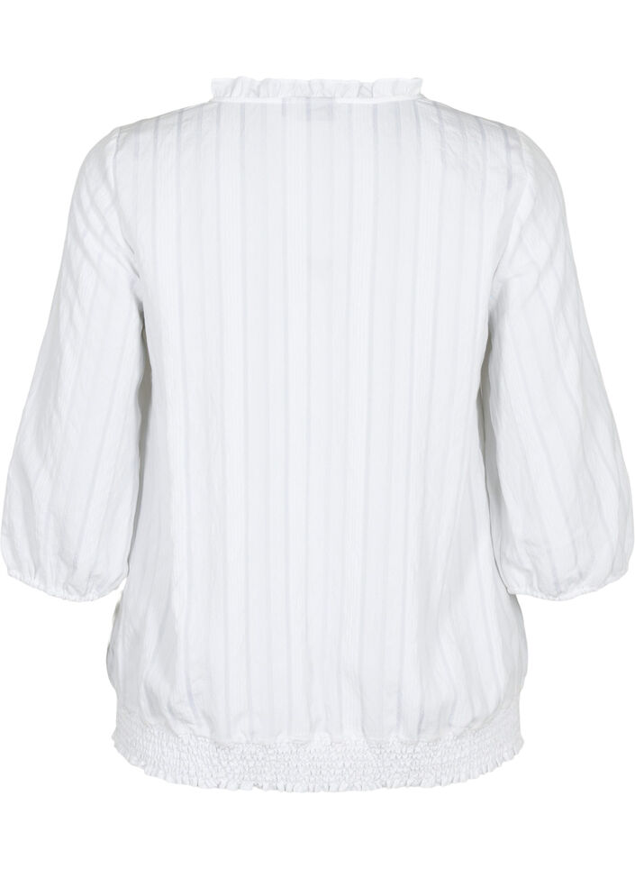 Viskosebluse med 3/4 ermer og smock, Bright White, Packshot image number 1