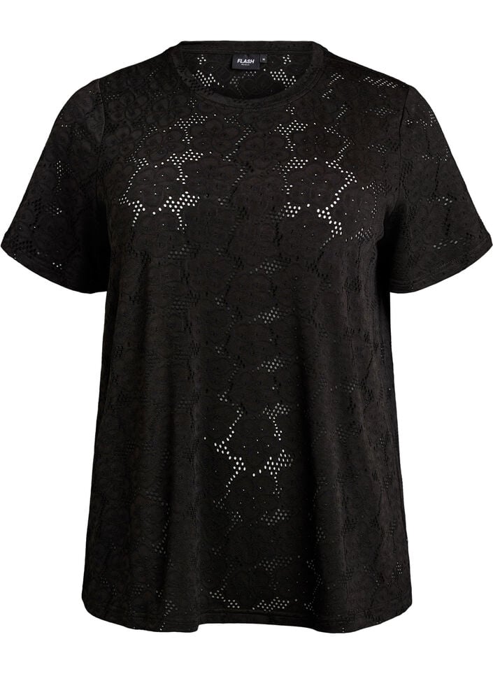 FLASH - T-skjorte med maljemønster, Svart, Packshot image number 0