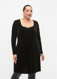 Kjole i velur med lange ermer, Black, Model