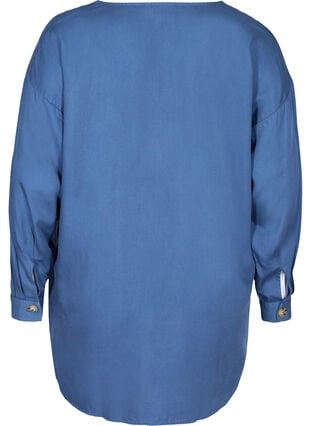 Skjorte i lyocell med v-hals, Blue denim, Packshot image number 1