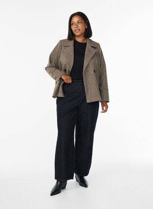 Zizzi Kort ulljakke med dobbeltradede knapper, Brown Check , Model image number 2