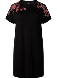 Nattkjole med blomstertrykk i bomull, Black