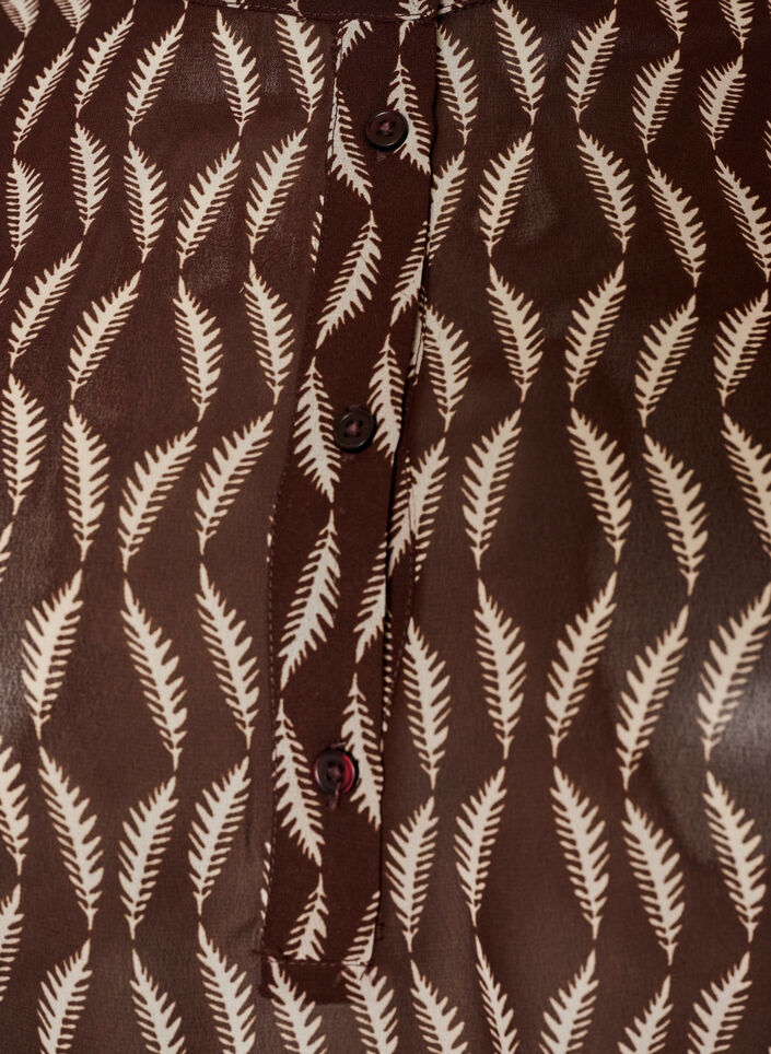 Bluse med heldekkende trykk og kort knappestolpe, Brun, Packshot image number 2