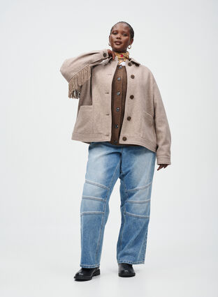 Zizzi Jakke med frynser, , Model