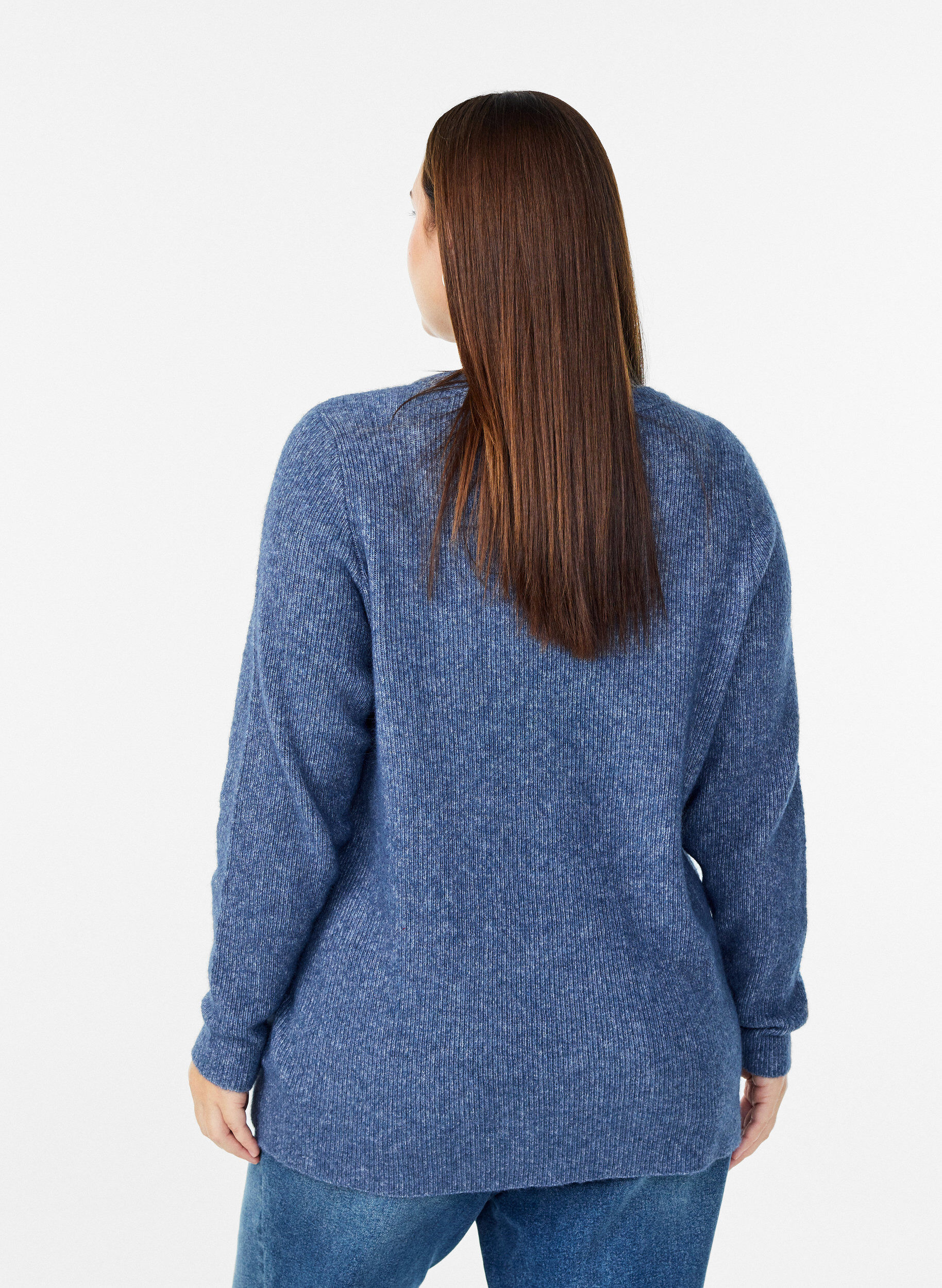ZizziMelert strikkebluse med rund hals, Bl&aring;, Model image number 2