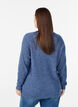 Melert strikkebluse med rund hals, Bl&aring;, Model image number 2