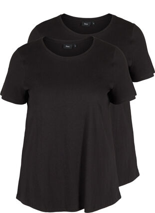 2 stk. kortermet T-skjorter i bomull, Black/Black, Packshot image number 0