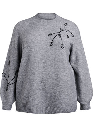 Zizzi Genser med perlebroderi, Grå, Packshot image number 0