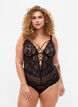 Bodystocking med blonder og snorer, Black, Model image number 0