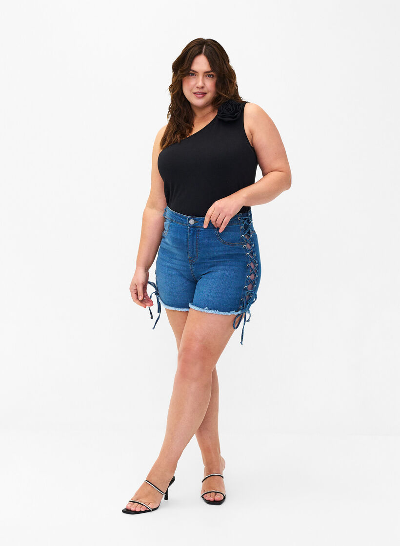 One shoulder-topp med rose, Black, Model