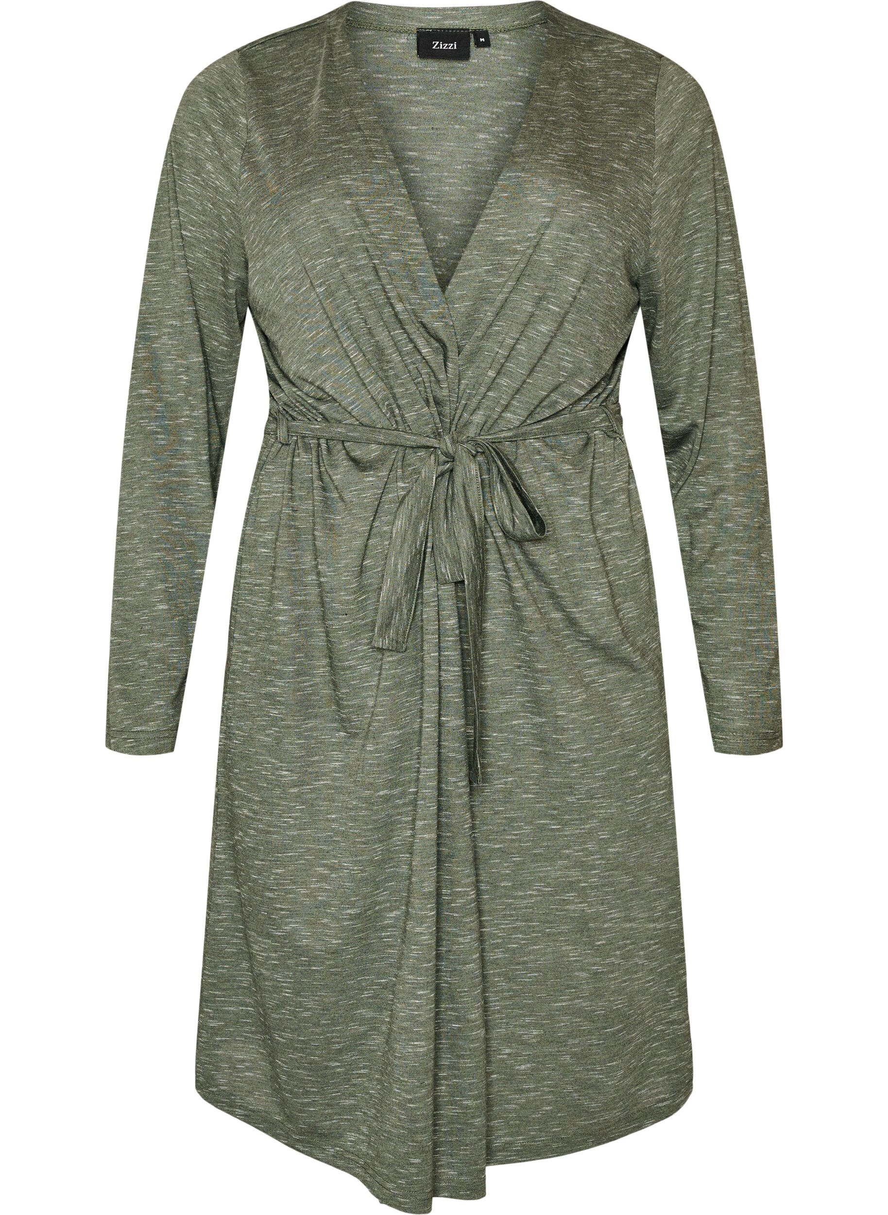 Lang jersey cardigan med knytebelte
