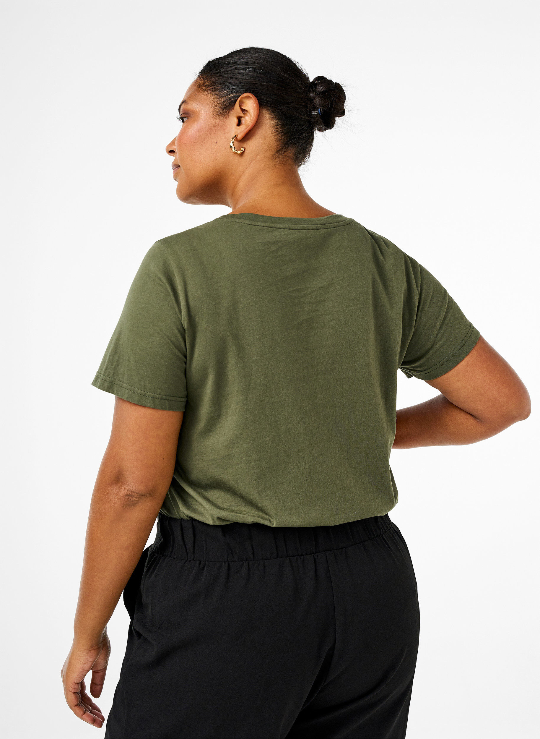 Zizzi T-skjorte i bomull med rhinestone-motiv, Thyme w. Rhinestones, Model image number 1