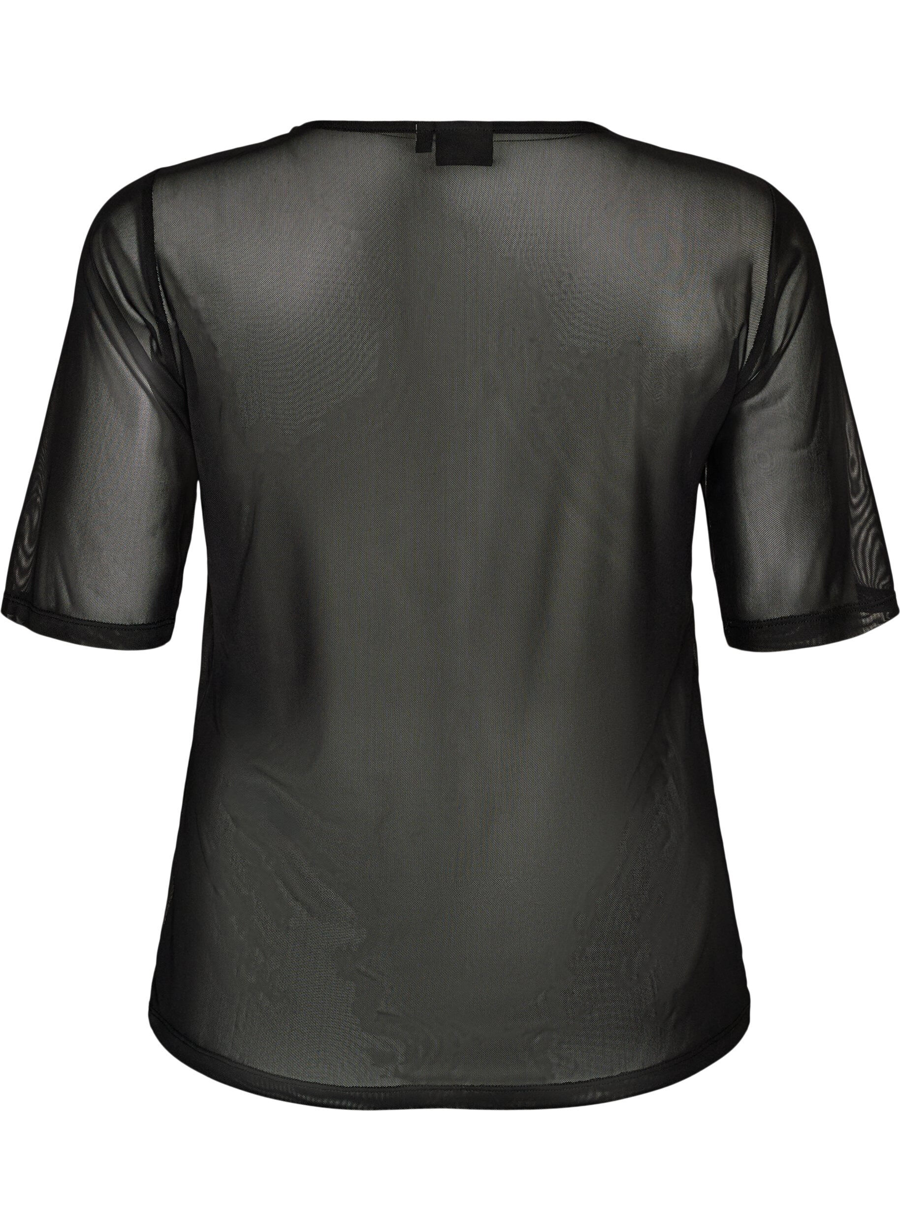 ZizziMesh topp med korte ermer og rund hals, Svart, Packshot image number 1