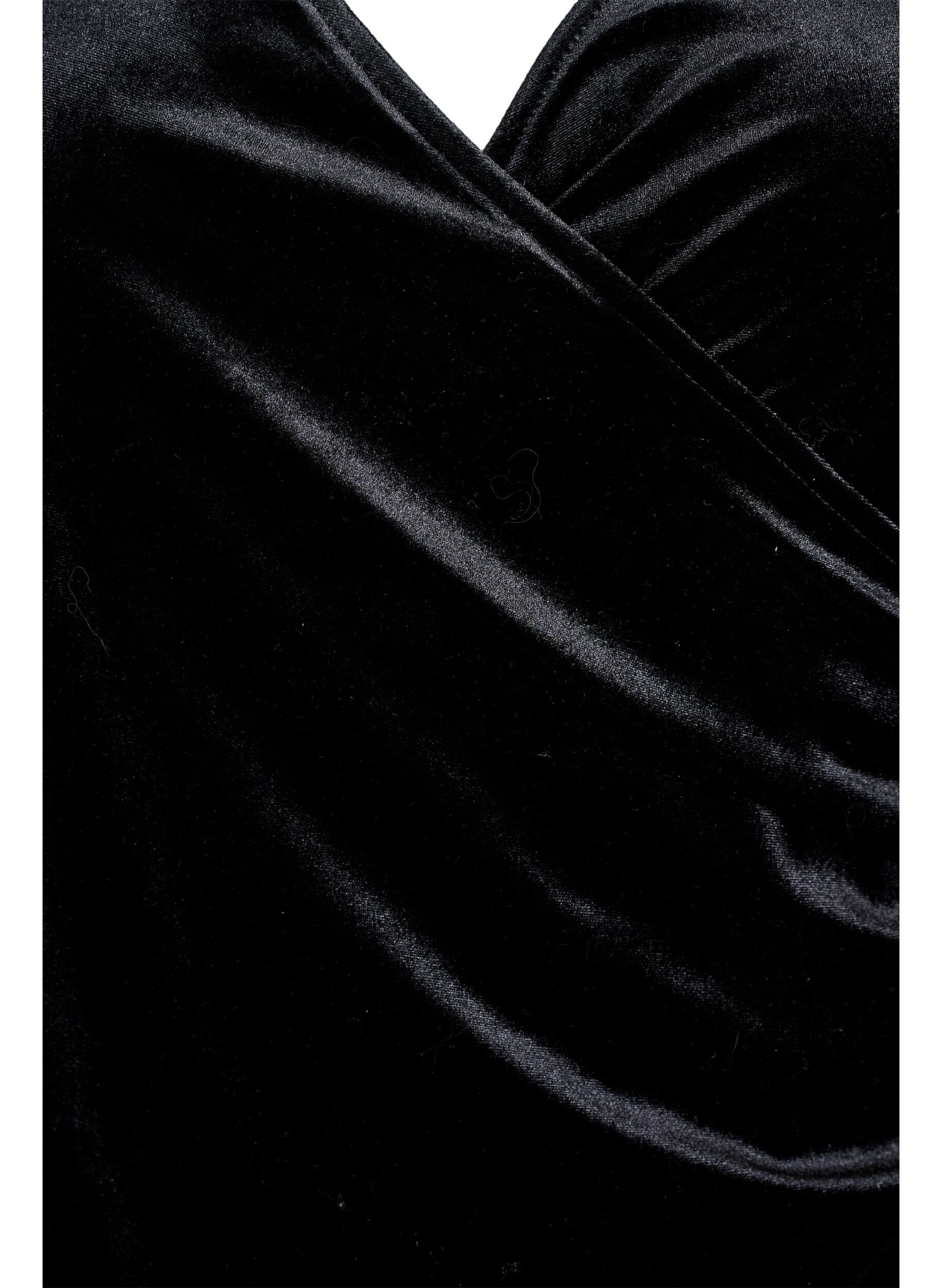 Zizzi Kort velurkjole med wrap-effekt, Svart, Packshot image number 2