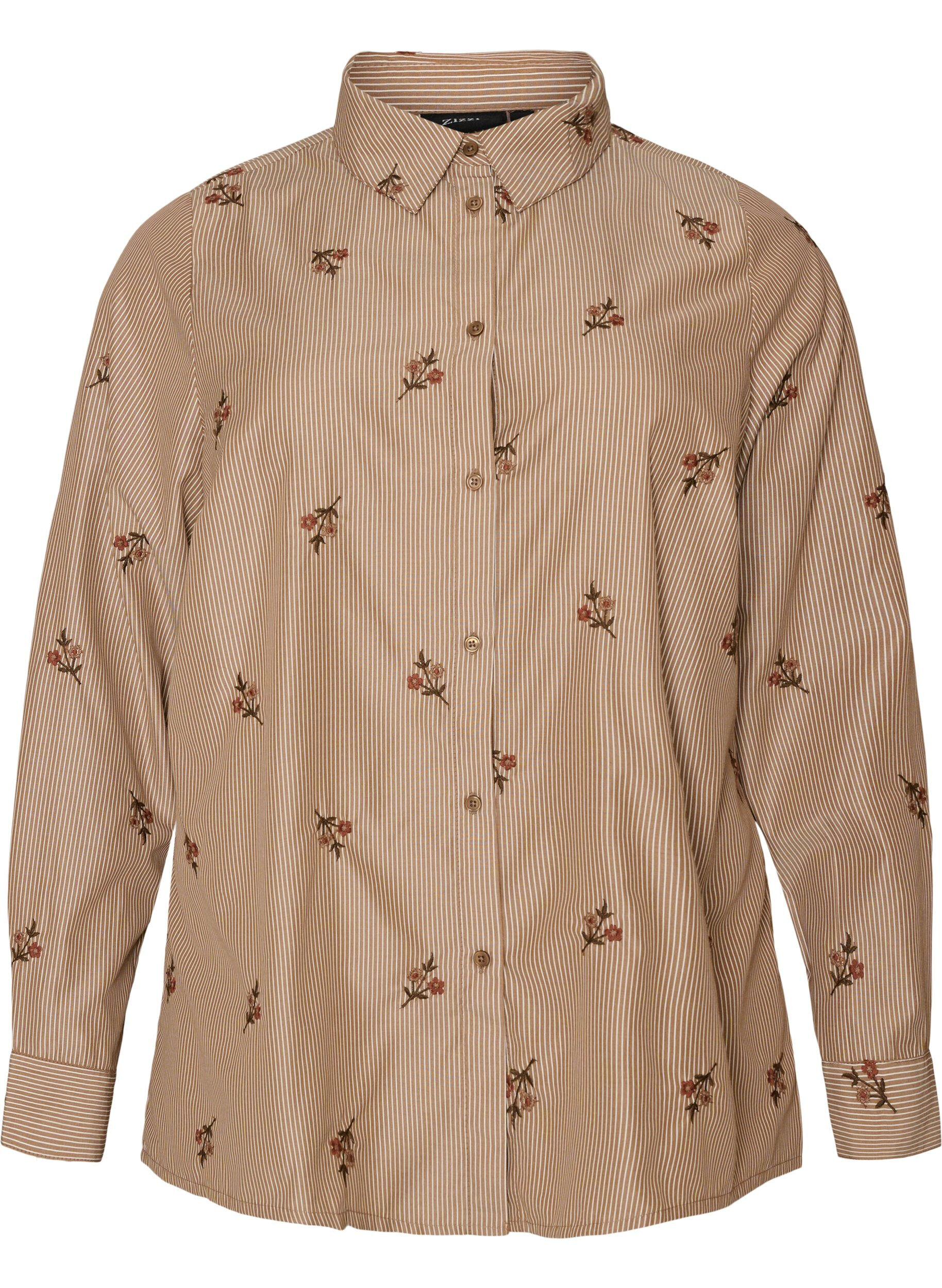 Stripete skjorte med broderte blomster
