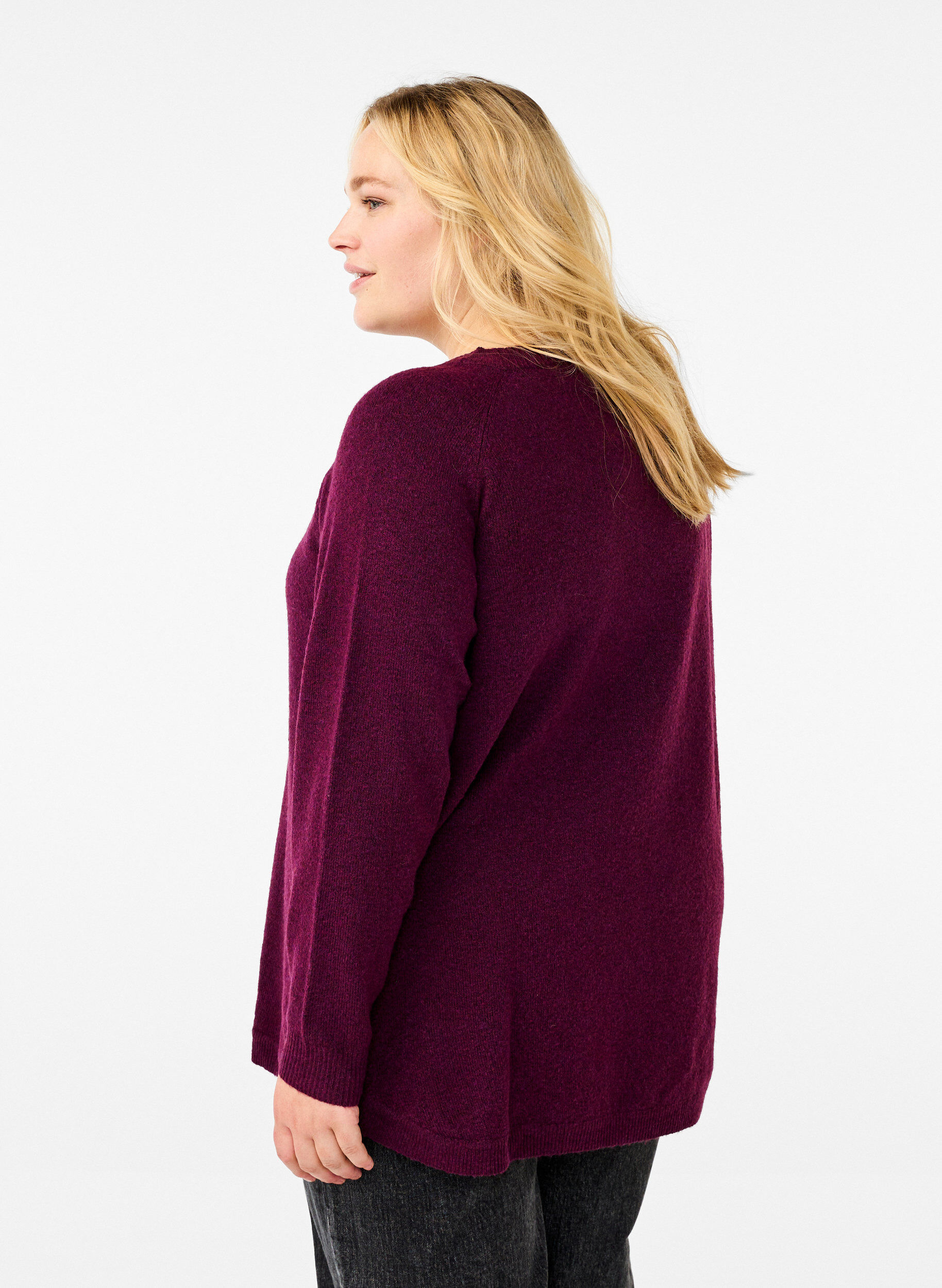 Zizzi Strikket bluse med perledetaljer, Potent P. Black Mel., Model image number 1