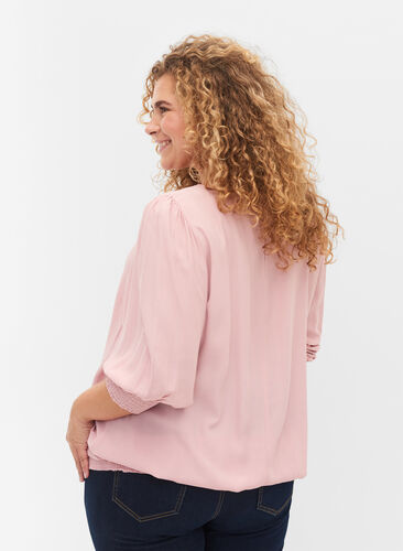 Ensfarget viskosebluse med ballongeffekt, Zephyr, Model image number 1