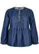 Stripete denimbluse med knyting foran, Blå, Packshot image number 0