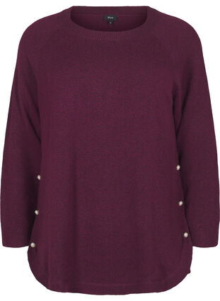 Zizzi Strikket bluse med perledetaljer, Potent P. Black Mel., Packshot image number 0