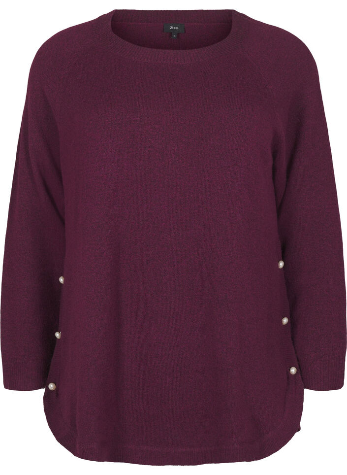 Strikket bluse med perledetaljer, Potent P. Black Mel., Packshot image number 0