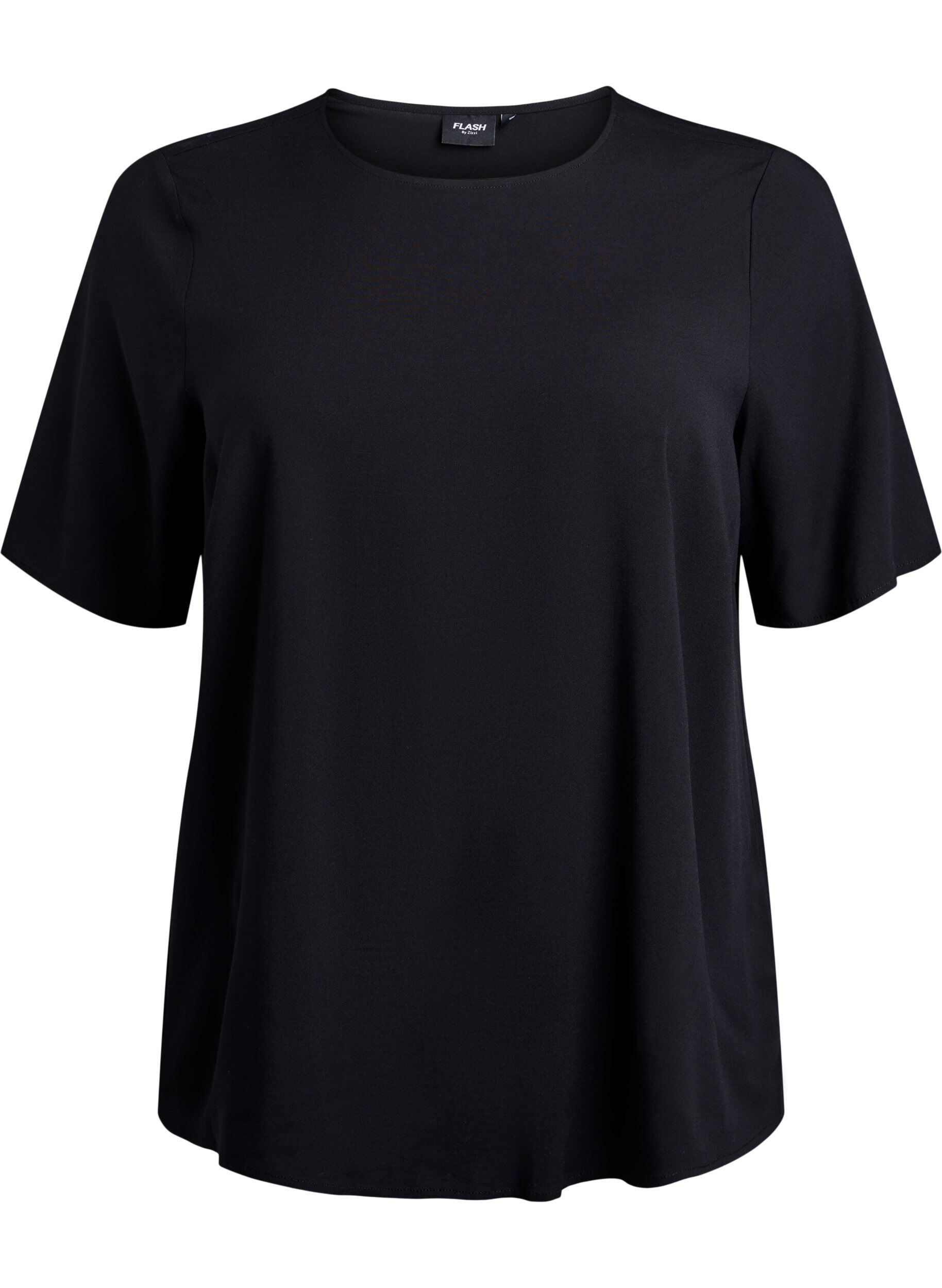 FLASH - Vevet bluse med korte ermer og rund hals