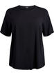 Vevet bluse med korte ermer og rund hals, Svart, Packshot image number 0