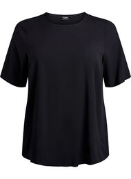 Vevet bluse med korte ermer og rund hals, Svart